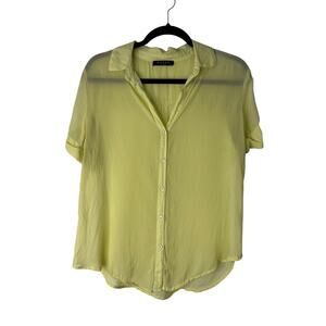 Maven West Top Womens XS Cupro Lite Neon Green Sheer Button Up Oversized Blouse